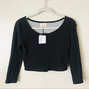 NWT Black and white polka dot button down crop top